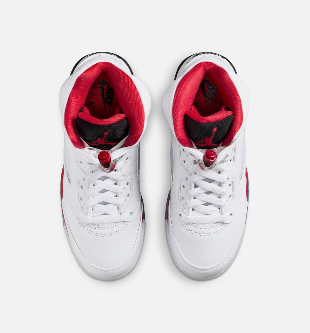 Air Jordan 5 Retro Fire Red Grade School Lifestyle Shoes - White/Fire Red/Black
