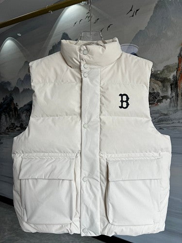 MLB White B Logo Quilted Puffer Vest with Oversized Back Graphic