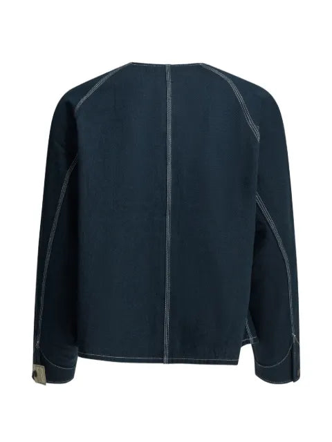 BEAMS PLUS contrast-stitch collarless jacket