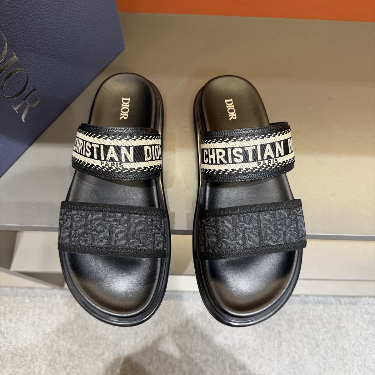Dior Patterned Two-Strap Slide Sandals